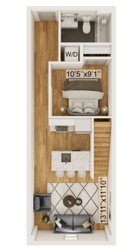 Floor plan for 2 beds, 2 baths, 1158 sqft